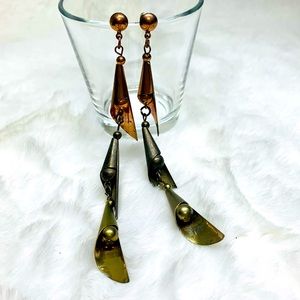 Vintage | tri-tone metal dangle earring studs